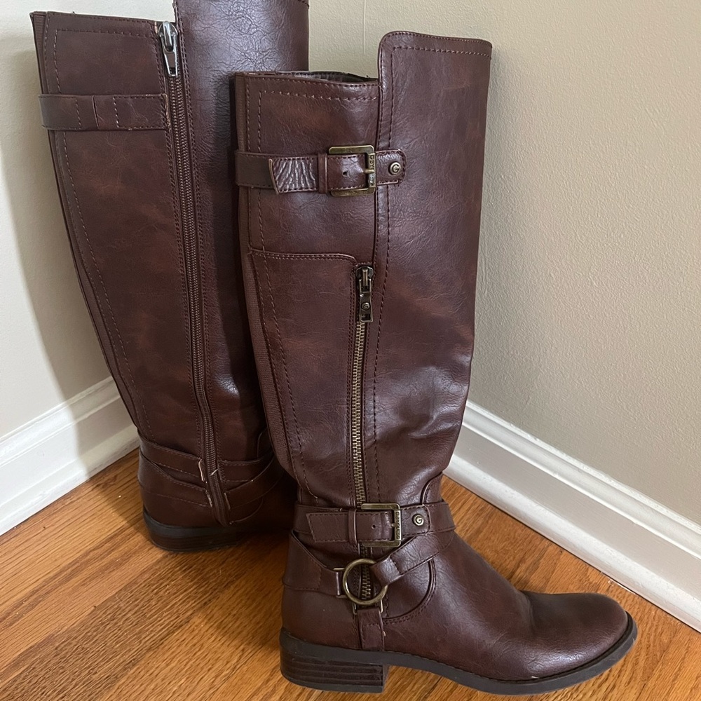 GUESS brown leather riding boots